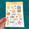 Stickervel in A5 formaat met schelpen, vissen, citroenen en andere zeedieren