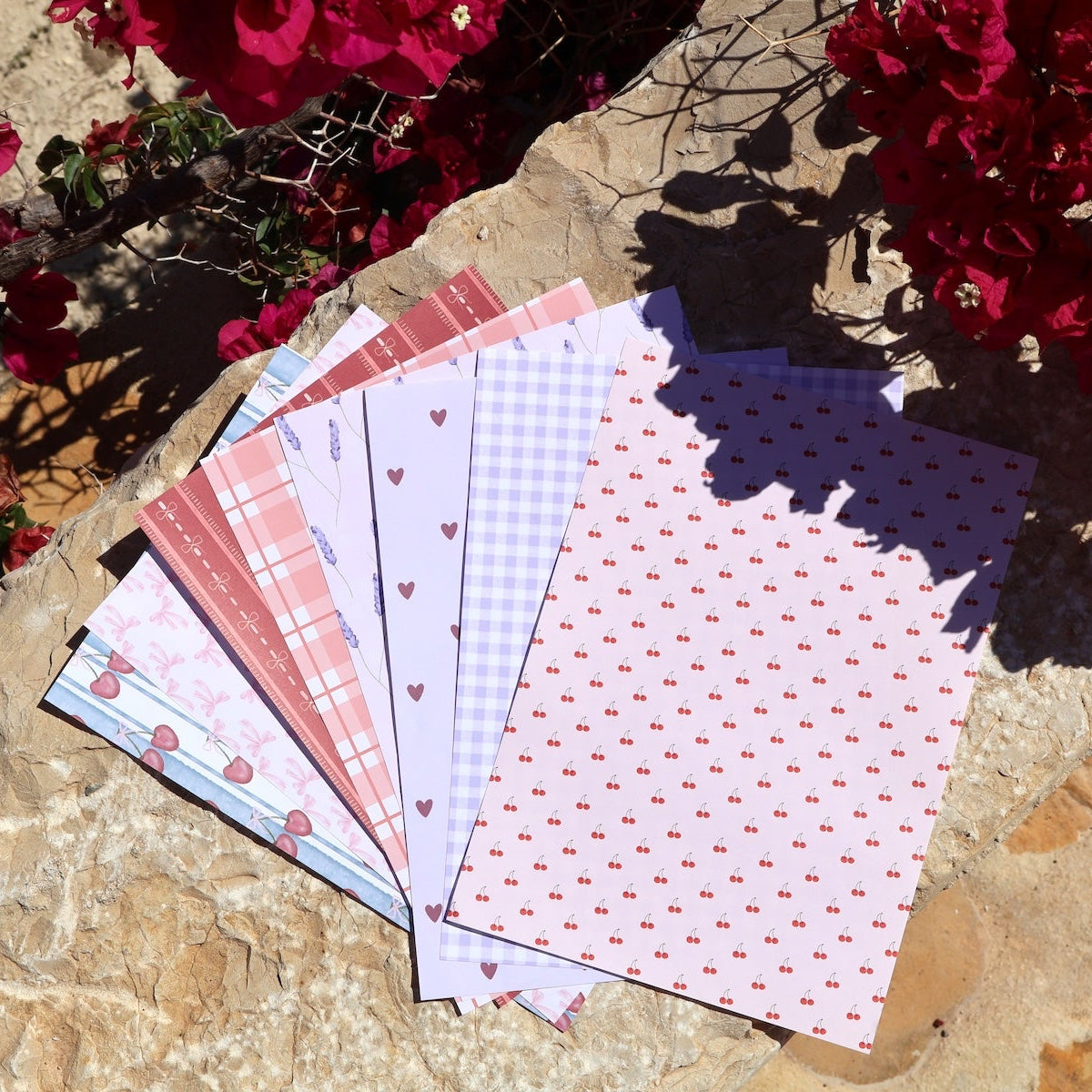 Journal papier in A5 formaat met unieke designs met strikjes, kersjes, hartjes, ruitjes in roze, lila, rood en blauw tinten