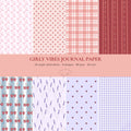 A5 formaat journal papier in roze  en paars tinten, met strikjes, kersjes, bloemen en ruitjes.
