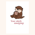 Kaart in A6 formaat op linnen look papier met een otter erop die thee drinkt.