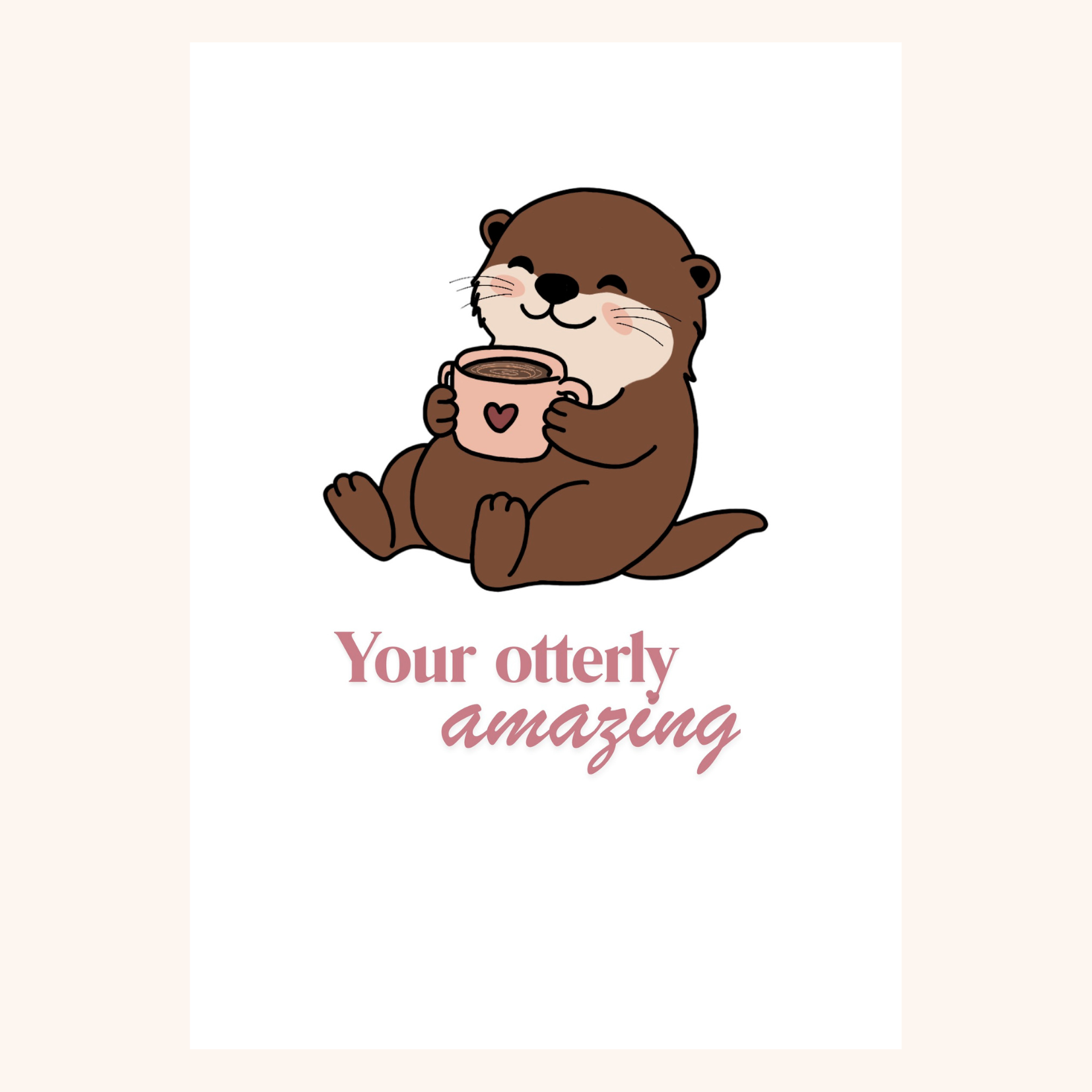 Kaart in A6 formaat op linnen look papier met een otter erop die thee drinkt.