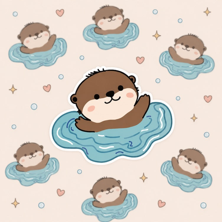 Sticker van een zwemmende otter