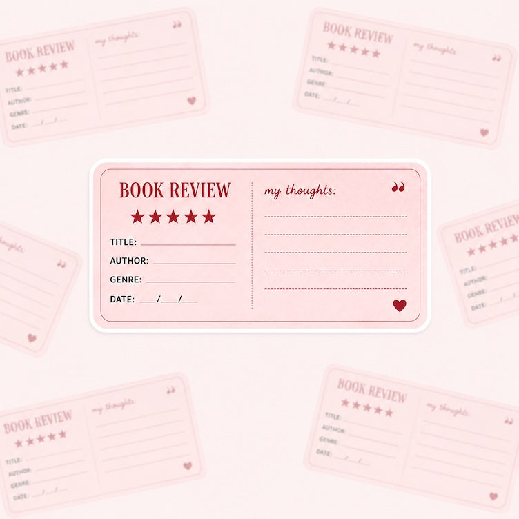 Sticker book review roze gemaakt van glanzend vinyl. 